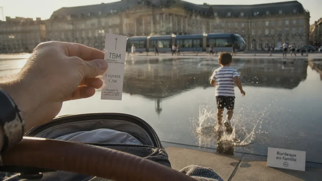Bordeaux en famille : enfants sur les quais de la Garonne près de la place de la Bourse