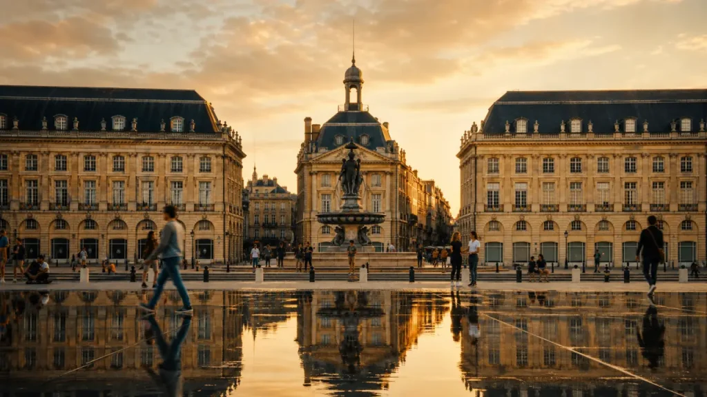 Bordeaux palais de la bourse et miroir d’eau sur les quais