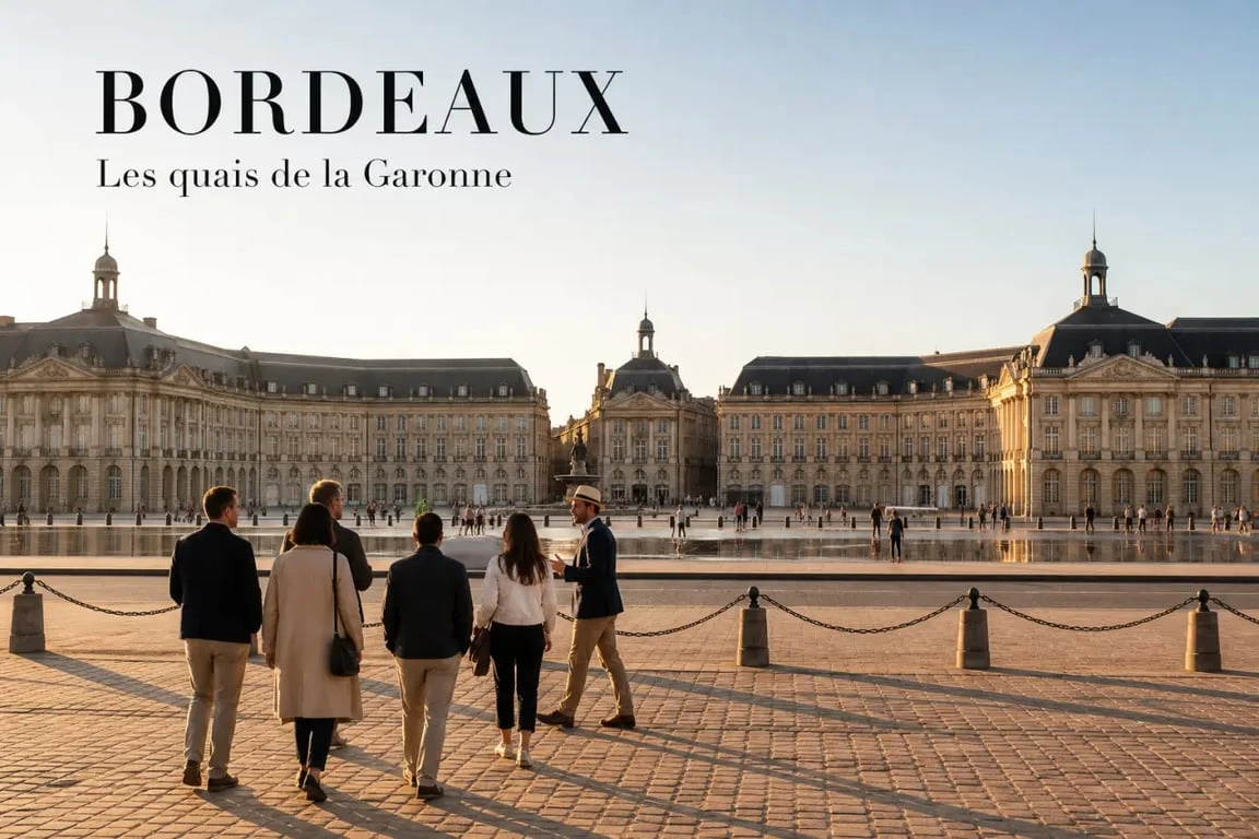 Visiter Bordeaux avec un guide dans le centre historique, avec vue sur la place de la Bourse et les quais