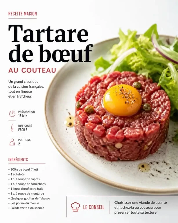Tartare de bœuf au couteau, plat emblématique du restaurant Le Chien de Pavlov à Bordeaux