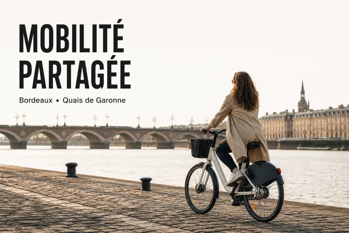 Location velo electrique bordeaux sur les quais de la Garonne avec le pont de pierre en arrière-plan