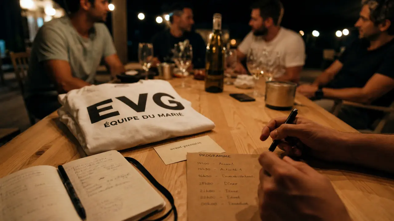 Enterrement de vie de garcon, idées EVG sur une table d’organisation