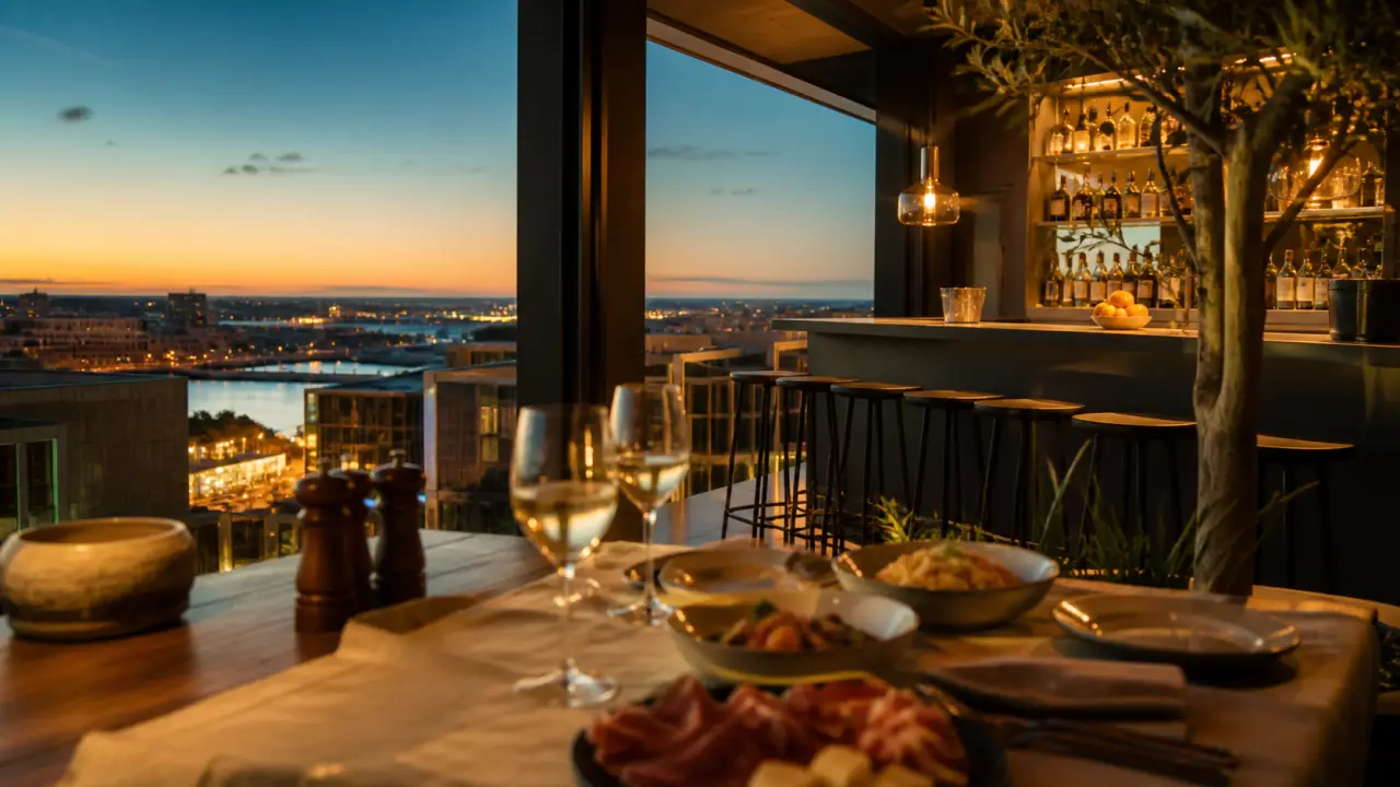 Gina restaurant bordeaux rooftop italien aux Bassins à flot, coucher du soleil
