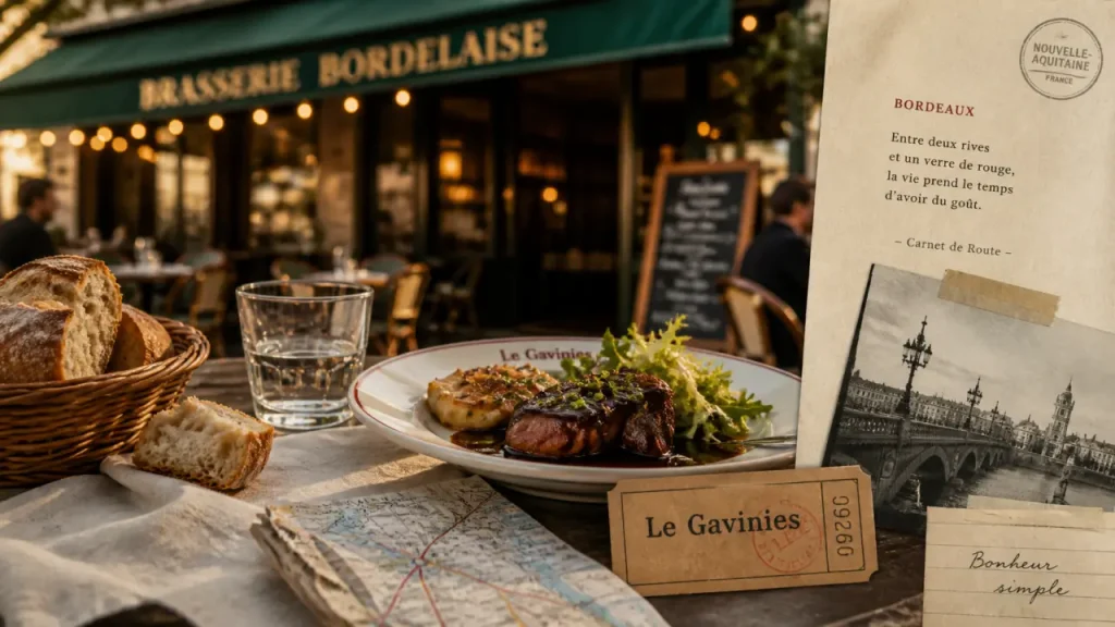 Le Gavinies restaurant Bordeaux : table, menu et salle à l’étage