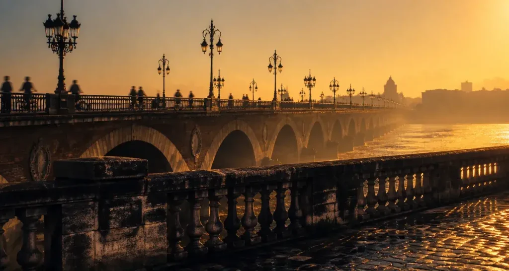 Pont de pierre bordeaux au coucher du soleil
