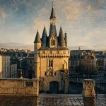 Porte de cailhau bordeaux au-dessus des quais, vue depuis la Garonne