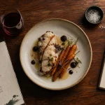 Racines bordeaux restaurant : lotte, carottes glacées et vin rouge