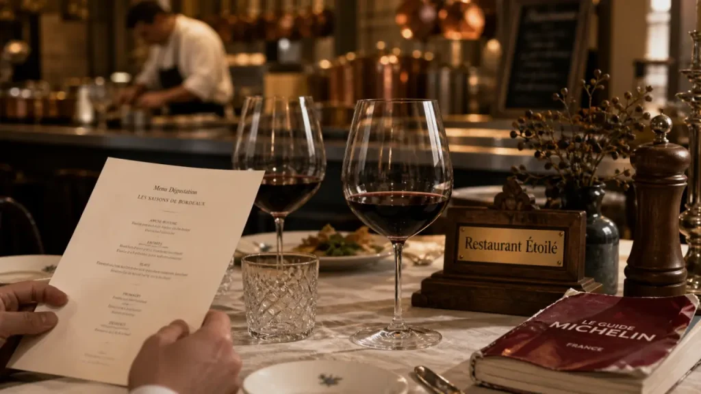 Restaurant etoile bordeaux : atelier culinaire à Bordeaux, cuisine ouverte et verres à vin