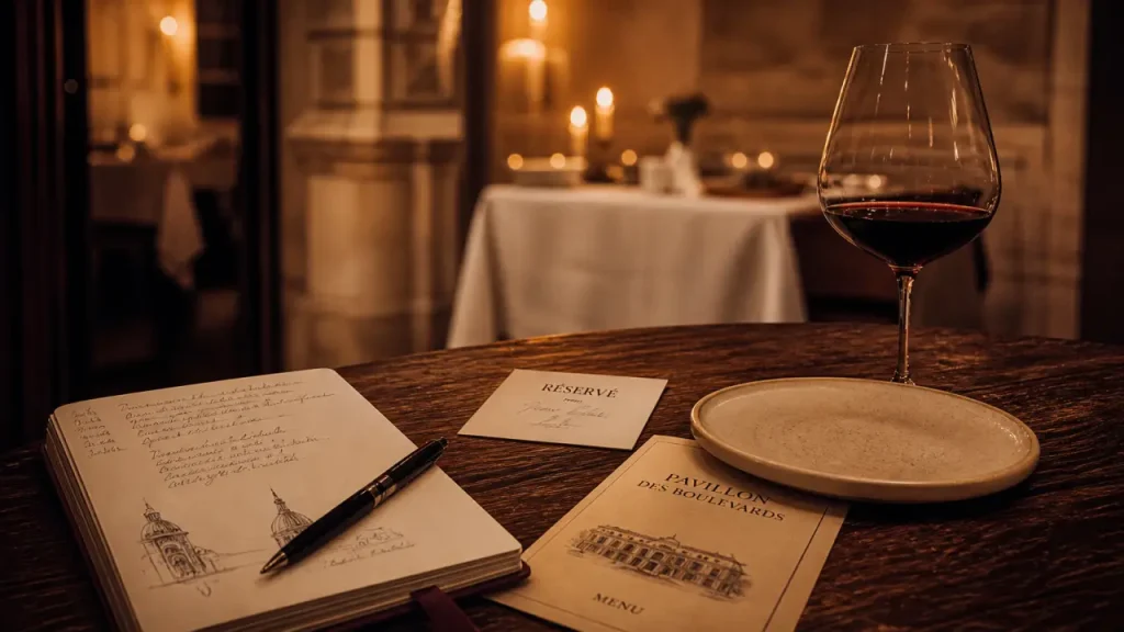 Restaurant le pavillon des boulevards à bordeaux : table et menu, ambiance bougies