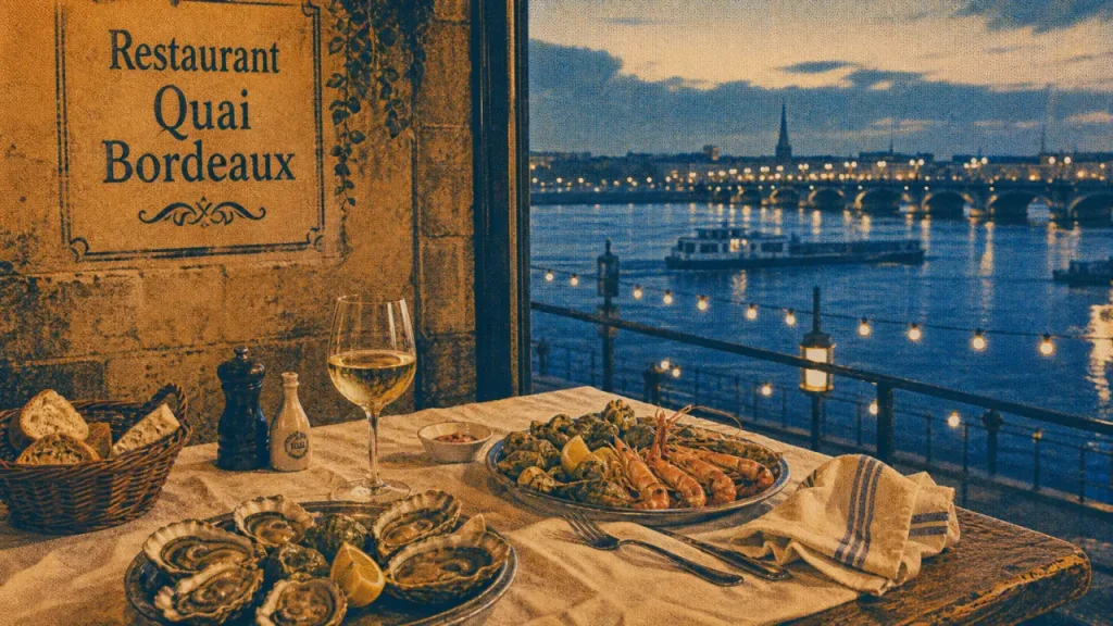 Restaurant quai bordeaux sur les quais de Bordeaux, fruits de mer et vin blanc
