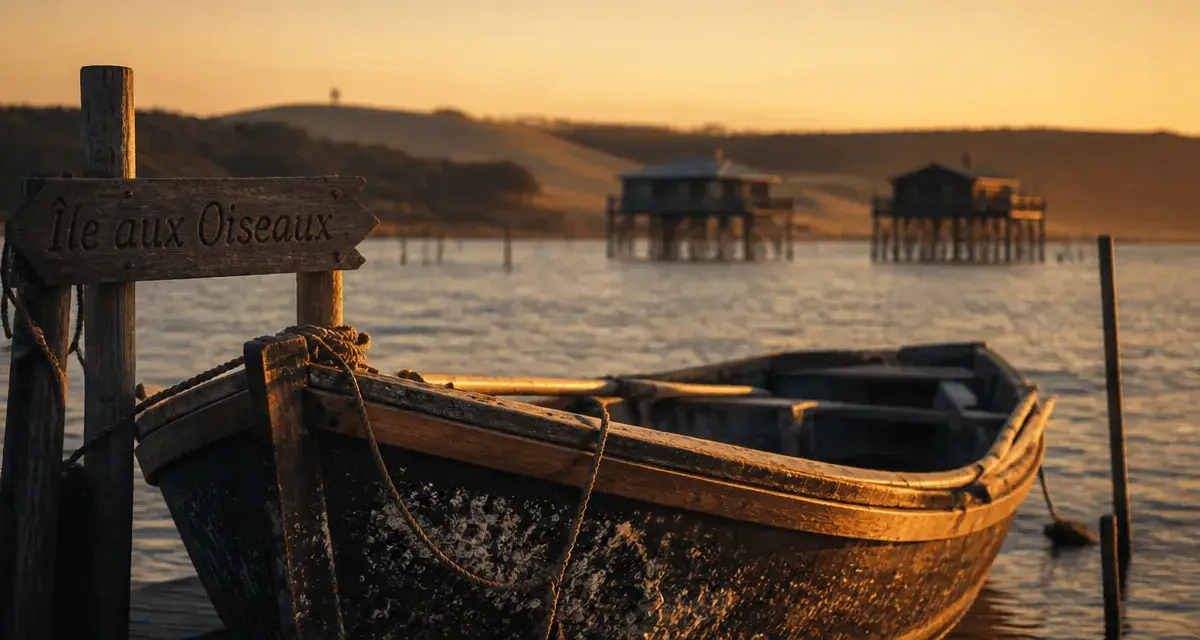 Activite bassin d arcachon : pinasse traditionnelle au coucher du soleil et cabanes tchanquées