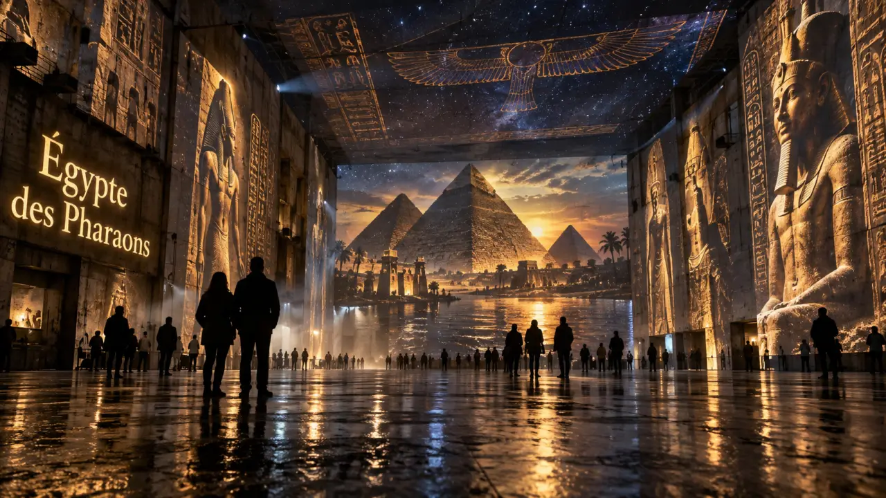 bassin des lumières egypte : pyramides et pharaons projetés à Bordeaux