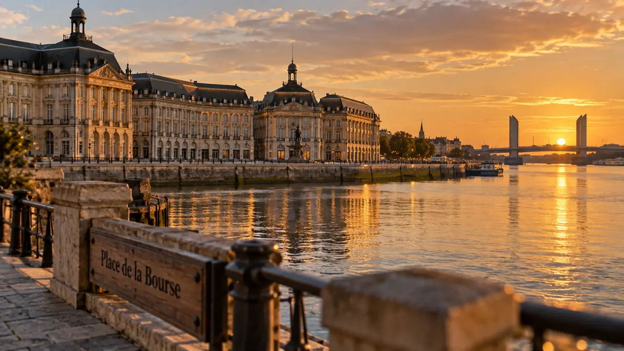Bordeaux architecture : pierre blonde place de la Bourse, vue quai Garonne