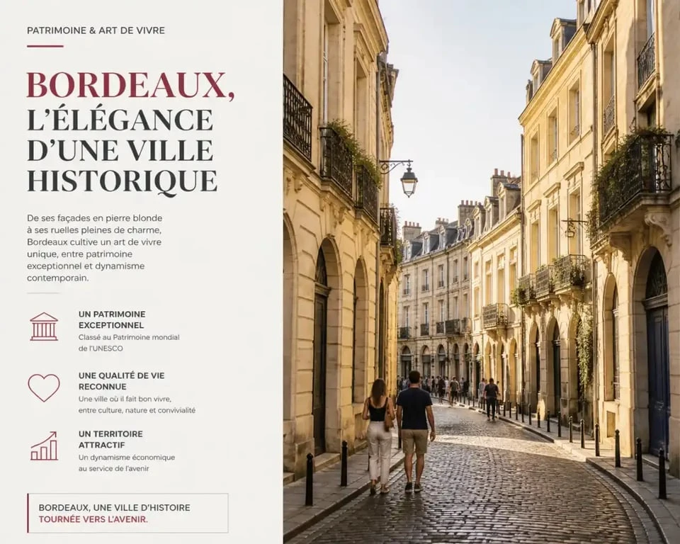 Rue piétonne à Bordeaux avec ses façades en pierre blonde typiques