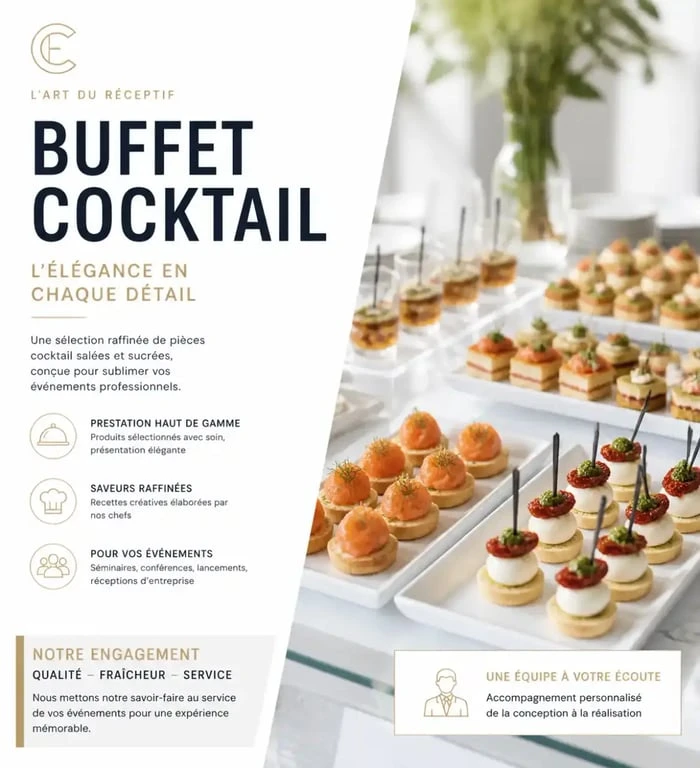 Buffet cocktail haut de gamme pour événement professionnel par un traiteur à Bordeaux