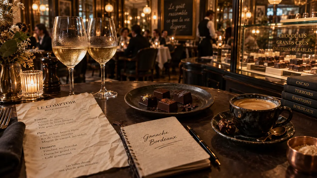 Ganache restaurant bordeaux : table et chocolat noir