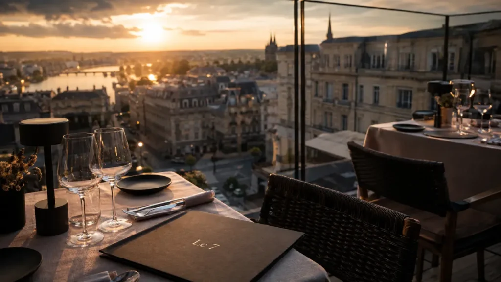 Le 7 restaurant bordeaux : vue au 7e étage, terrasse golden hour