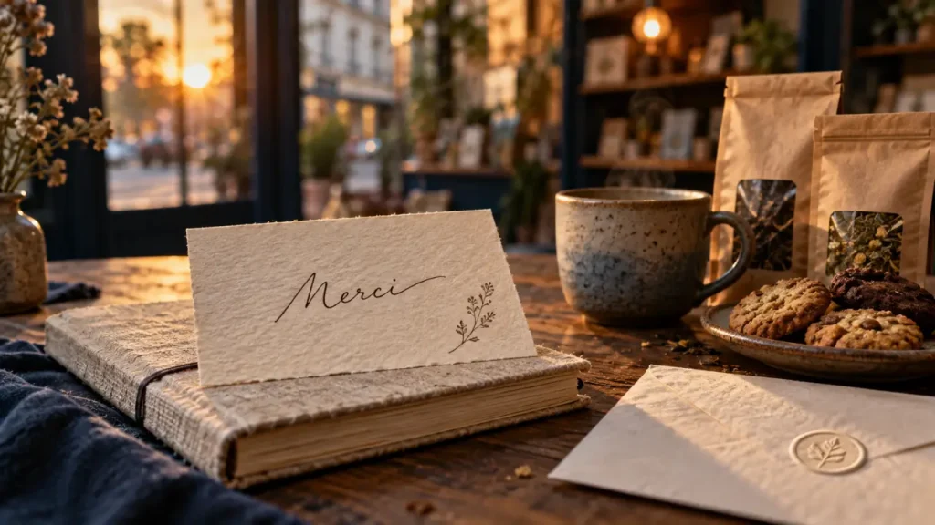 Merci Bègles : carte de remerciement locale sur table