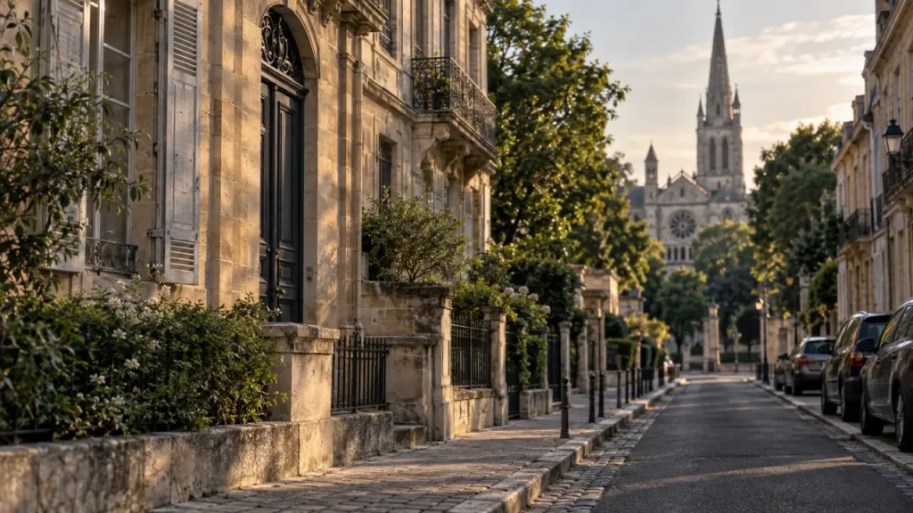 Quartier saint seurin bordeaux, rue résidentielle vers la basilique Saint-Seurin