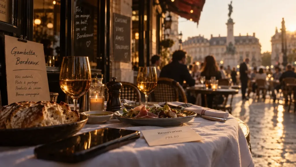 Restaurant gambetta bordeaux à Bordeaux, terrasse en golden hour
