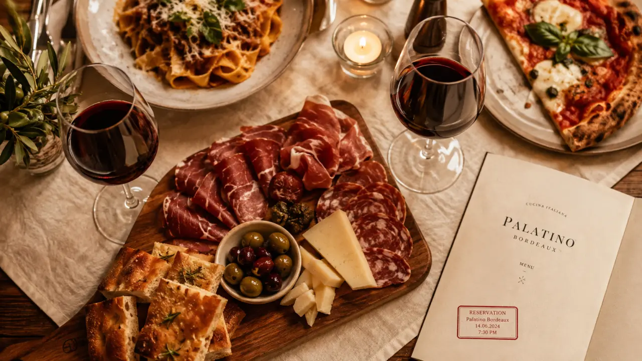 restaurant palatino bordeaux, antipasti et vin rouge