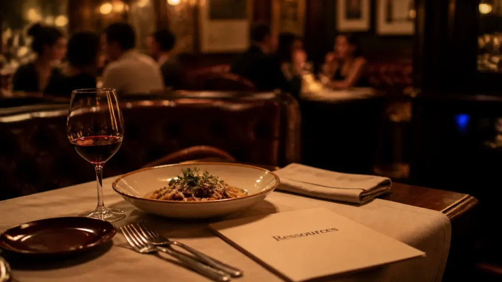 Restaurant ressources bordeaux : table gastronomique feutrée, verre à vin et nappe en lin
