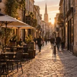 Rue piétonne Bordeaux, ruelle pavée sans voitures