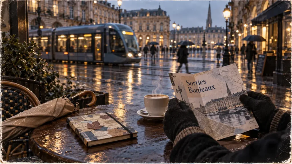 Vacances de fevrier bordeaux : sorties enfants sous la pluie, carte et parapluie