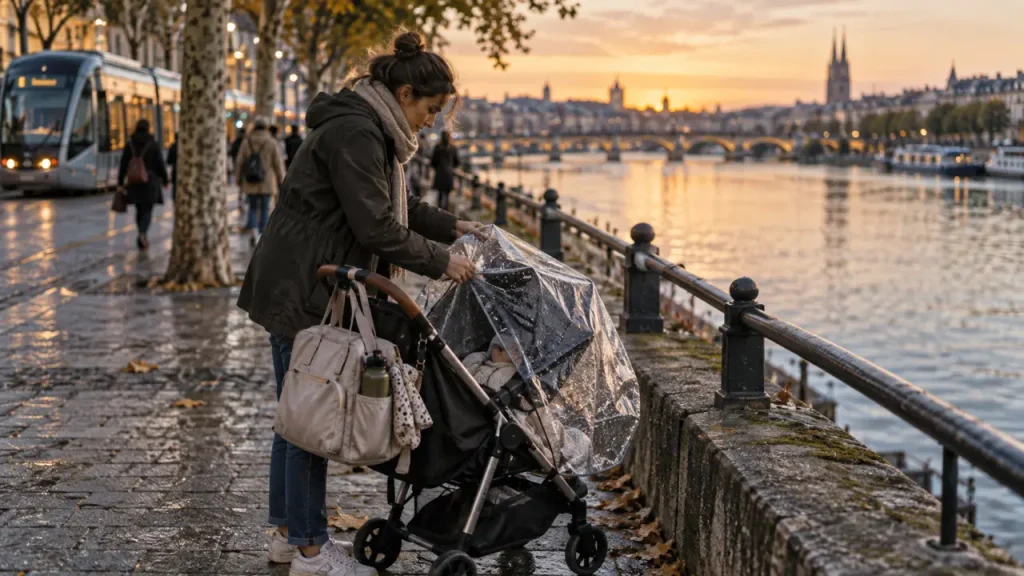 Visiter Bordeaux avec bébé : poussette près de la Garonne