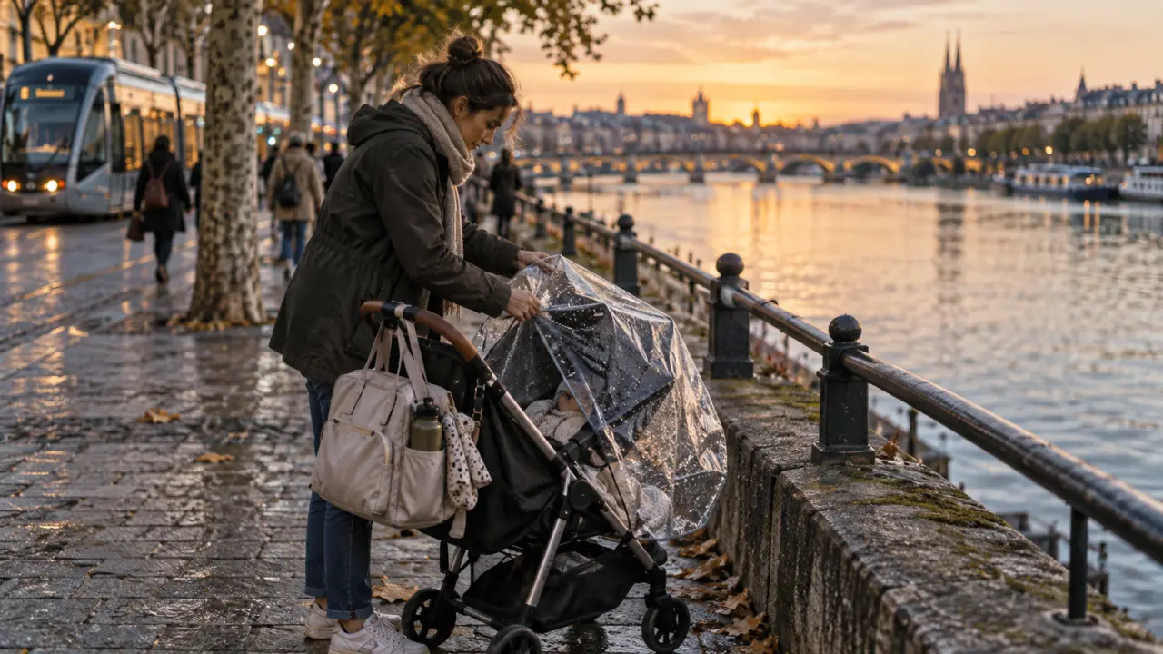 Visiter Bordeaux avec bébé : poussette près de la Garonne