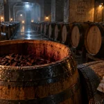 Whisky bordeaux : chai bunker avec fûts de chêne