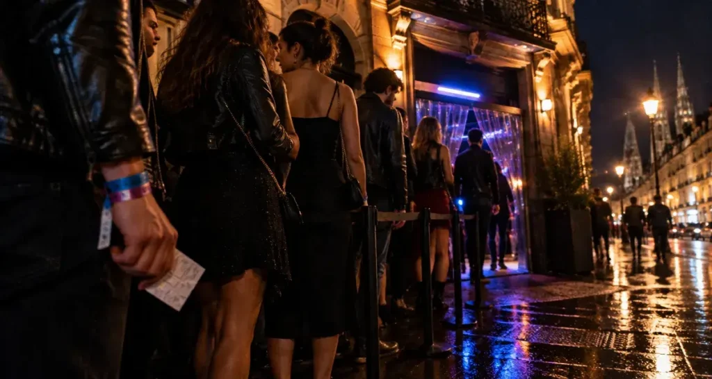 Boite de nuit bordeaux : file devant un club la nuit