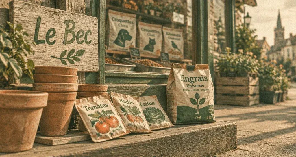 Nature et loisirs Lesparre Médoc : jardinerie Le Bec, pots et graines devant la vitrine