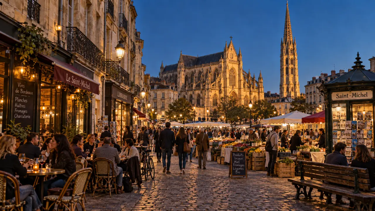 Quartier saint michel bordeaux : place Saint-Michel et flèche de 114 m